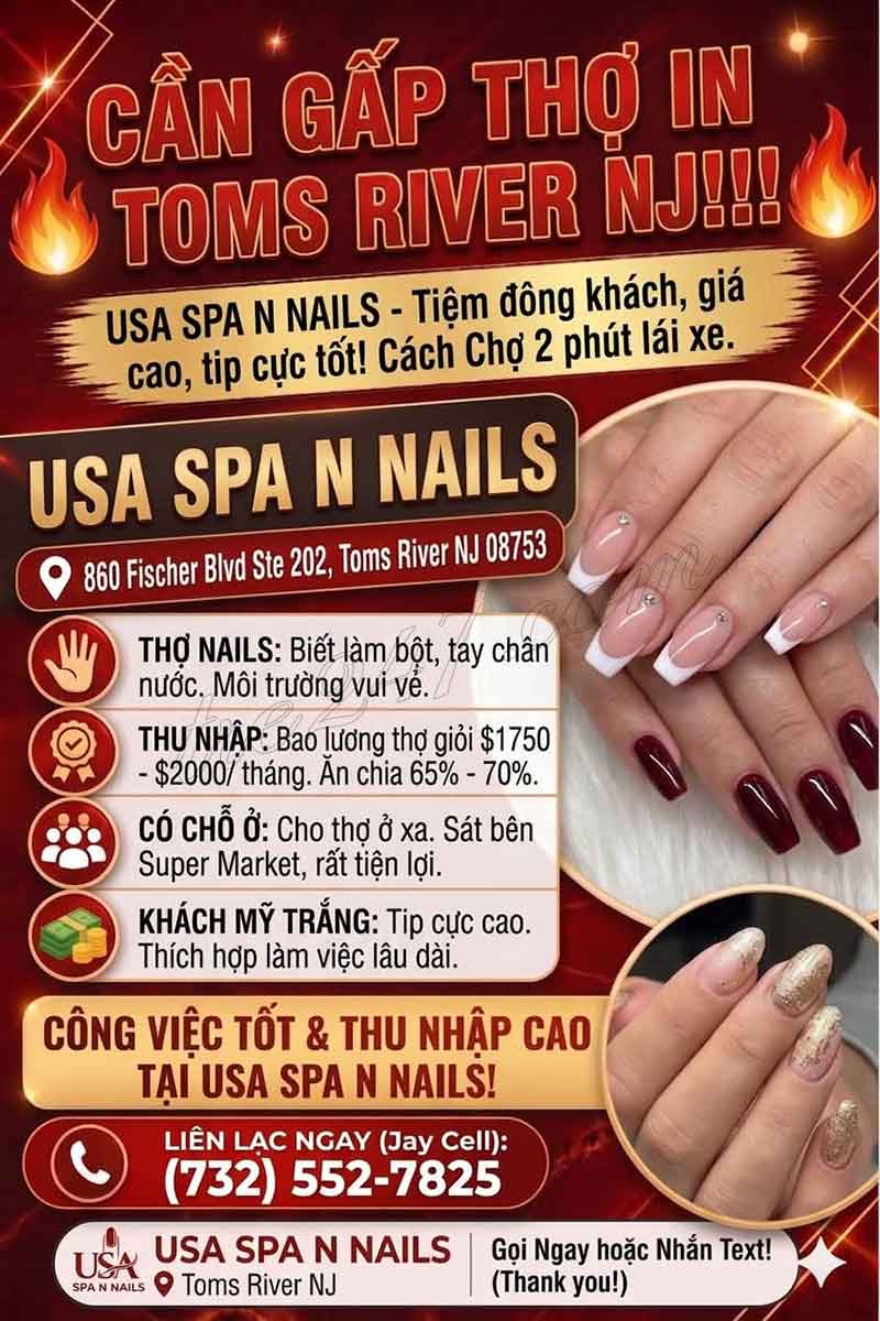 Tiệm Đông Khách Tại Toms River NJ Cần Gấp Thợ Nails