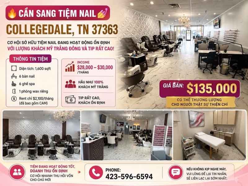 Cần bán gấp tiệm nail đang có lượng khách Ổn Định Vùng TN