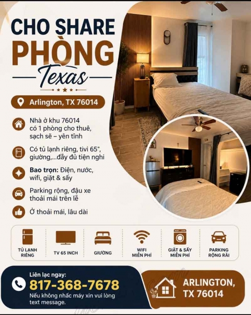 Cho Share Phòng tại Arlington, Texas – CHO SHARE PHÒNG - TEXAS