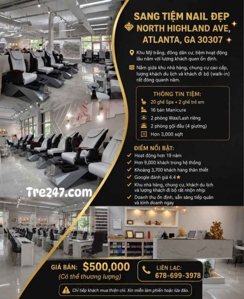Sang Tiệm Nail tại Atlanta, Georgia – Giá $500,000