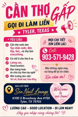 Cần Gấp Thợ Nail tại Tyler, Texas – Tay chân nước, Dip/SNS, Gel