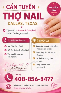Cần Thợ Nail tại Dallas, Texas – Tay chân nước, Dip/SNS, Gel