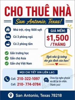 Cho Thuê Phòng / Nhà tại San Antonio, Texas – 1600 sqft