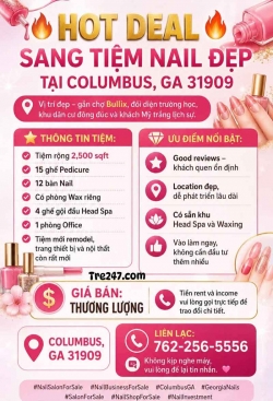 Sang Tiệm Nail tại Columbus, Georgia – 12 bàn, 15 ghế