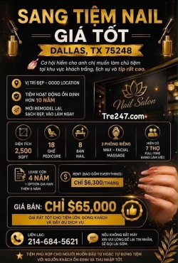 Sang Tiệm Nail tại Dallas, Texas – 8 bàn, 18 ghế