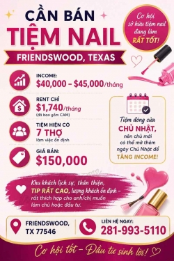 Sang Tiệm Nail tại Friendswood, Texas – Giá $150,000