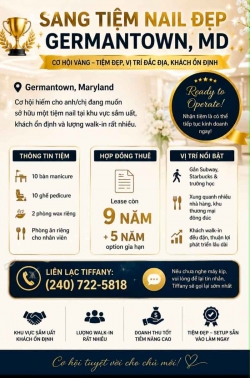Sang Tiệm Nail tại Germantown, Maryland – 10 bàn, 10 ghế