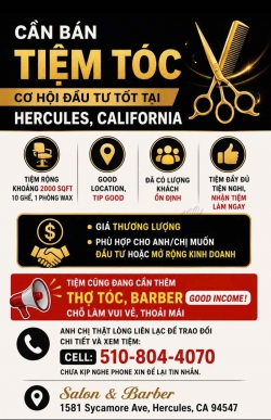 Sang Tiệm Tóc tại Hercules, California – 10 ghế