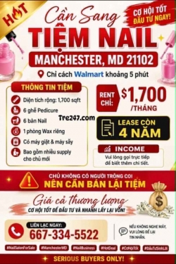 Sang Tiệm Nail tại Hot Nail Salon For Sale Manchester, Maryland – 6 bàn, 6 ghế