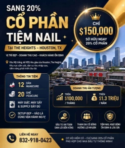 Sang Tiệm Nail tại Houston, Texas – 12 bàn, 20 ghế