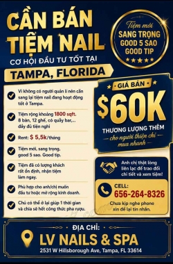 Sang Tiệm Nail tại Tampa, Florida – Rent $5,5k/tháng