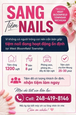 Sang Tiệm Nail tại West Bloomfield, Michigan – 9 bàn, 8 ghế