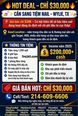 Sang Tiệm Nail tại Wylie, Texas – 6 bàn, 8 ghế